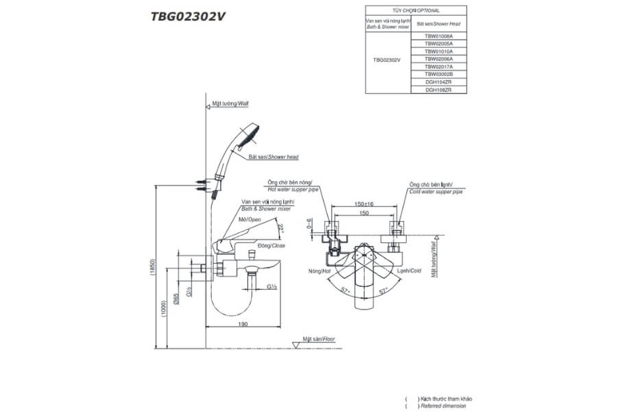 Bộ sen tắm nóng lạnh GR Toto TBG02302VA/DGH108ZR