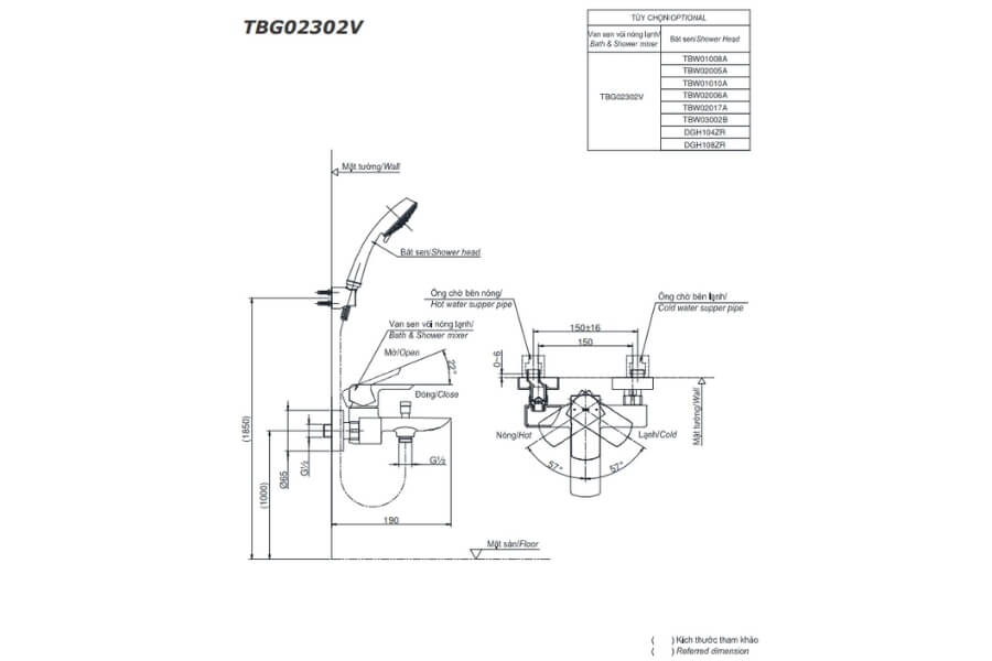 Bộ sen tắm nóng lạnh GR Toto TBG02302VA/TBW01008A