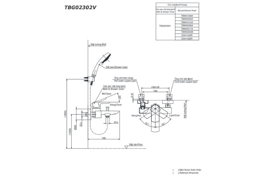 Bộ sen tắm nóng lạnh GR Toto TBG02302VA/TBW01010A