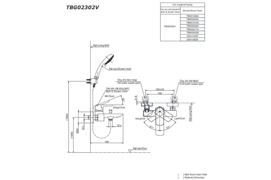 Bộ sen tắm nóng lạnh GR Toto TBG02302VA/TBW02005A