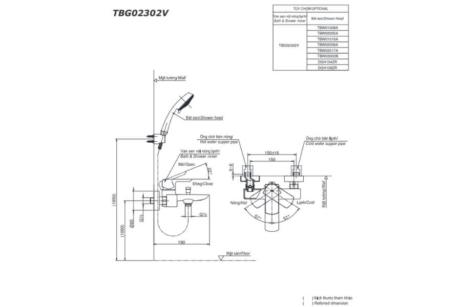 Bộ sen tắm nóng lạnh GR Toto TBG02302VA/TBW02017A