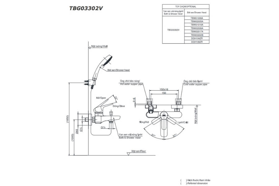 Bộ sen tắm nóng lạnh GS Toto TBG03302VA/TBW01008A