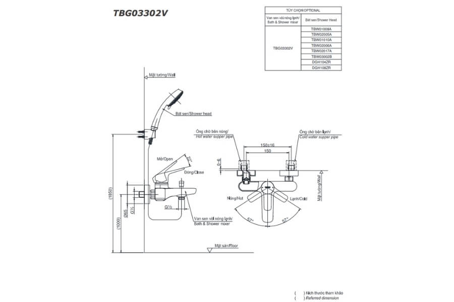 Bộ sen tắm nóng lạnh GS Toto TBG03302VA/TBW01010A