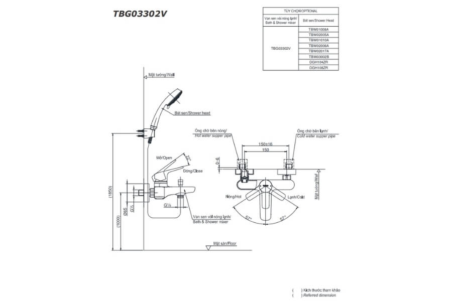 Bộ sen tắm nóng lạnh GS Toto TBG03302VA/TBW02005A