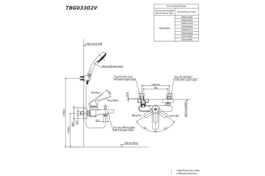 Bộ sen tắm nóng lạnh GS Toto TBG03302VA/TBW02006A