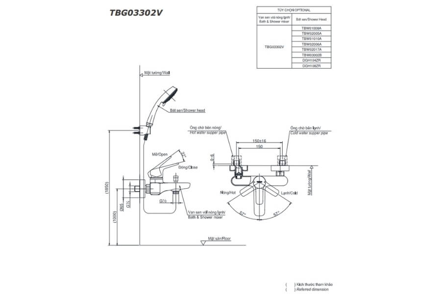 Bộ sen tắm nóng lạnh GS Toto TBG03302VA/TBW02017A