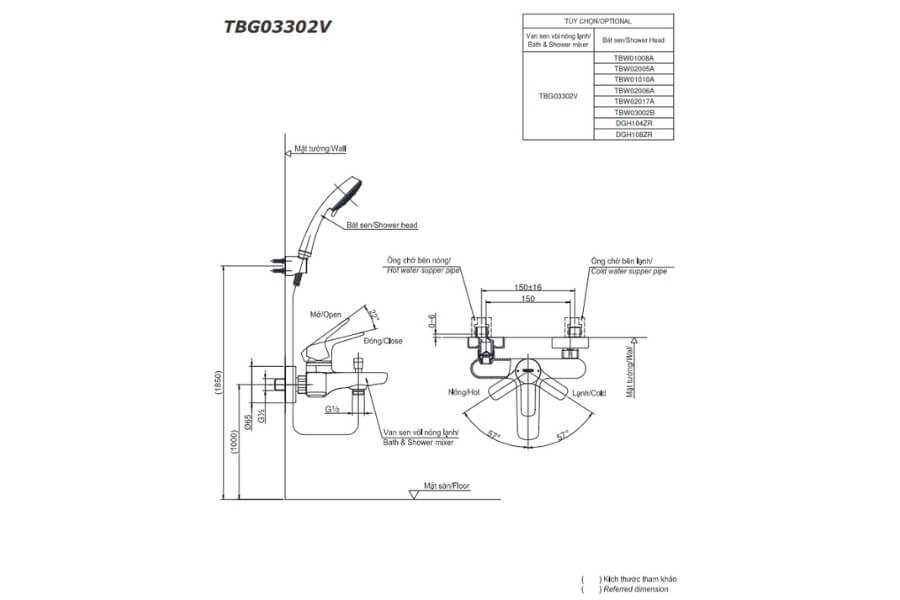 Bộ sen tắm nóng lạnh GS Toto TBG03302VA/TBW03002B