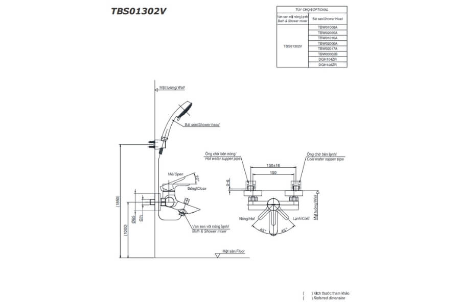 Bộ sen tắm nóng lạnh LB Toto TBS01302V/DGH104ZR