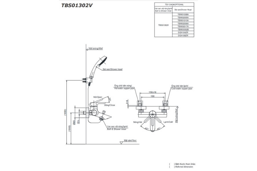 Bộ sen tắm nóng lạnh LB Toto TBS01302V/DGH108ZR