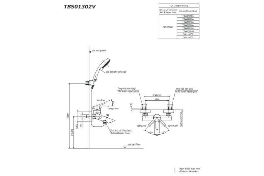 Bộ sen tắm nóng lạnh LB Toto TBS01302V/TBW01008A