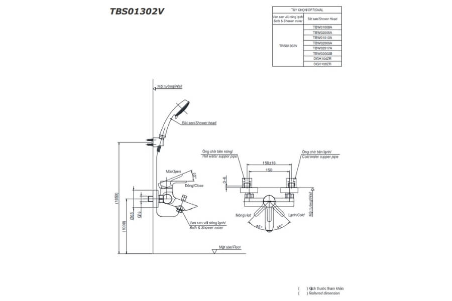 Bộ sen tắm nóng lạnh LB Toto TBS01302V/TBW01010A