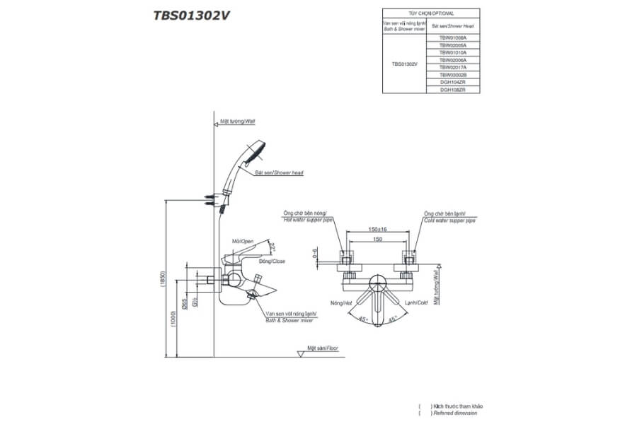 Bộ sen tắm nóng lạnh LB Toto TBS01302V/TBW02005A