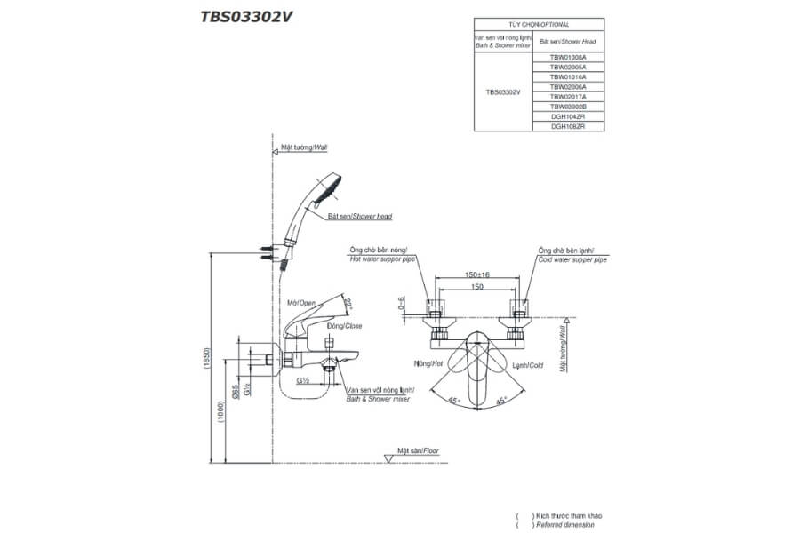 Bộ sen tắm nóng lạnh LC Toto TBS03302V/DGH104ZR