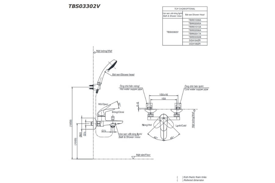 Bộ sen tắm nóng lạnh LC Toto TBS03302V/DGH108ZR