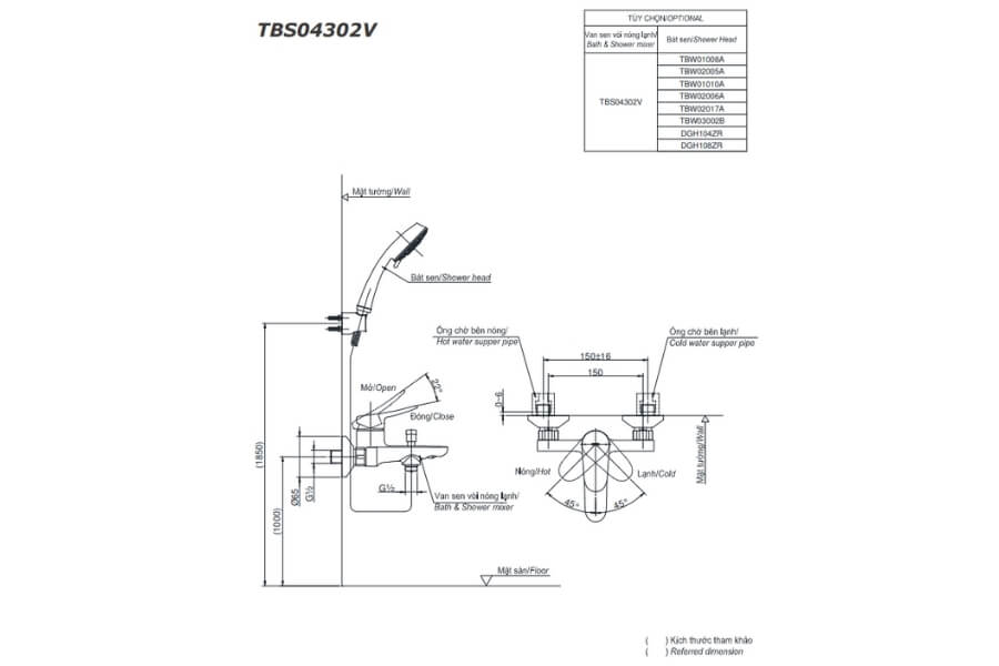 Bộ sen tắm nóng lạnh LF Toto TBS04302V/DGH108ZR