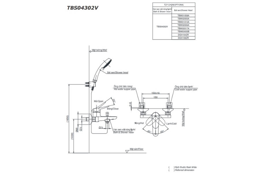 Bộ sen tắm nóng lạnh LF Toto TBS04302V/TBW01008A