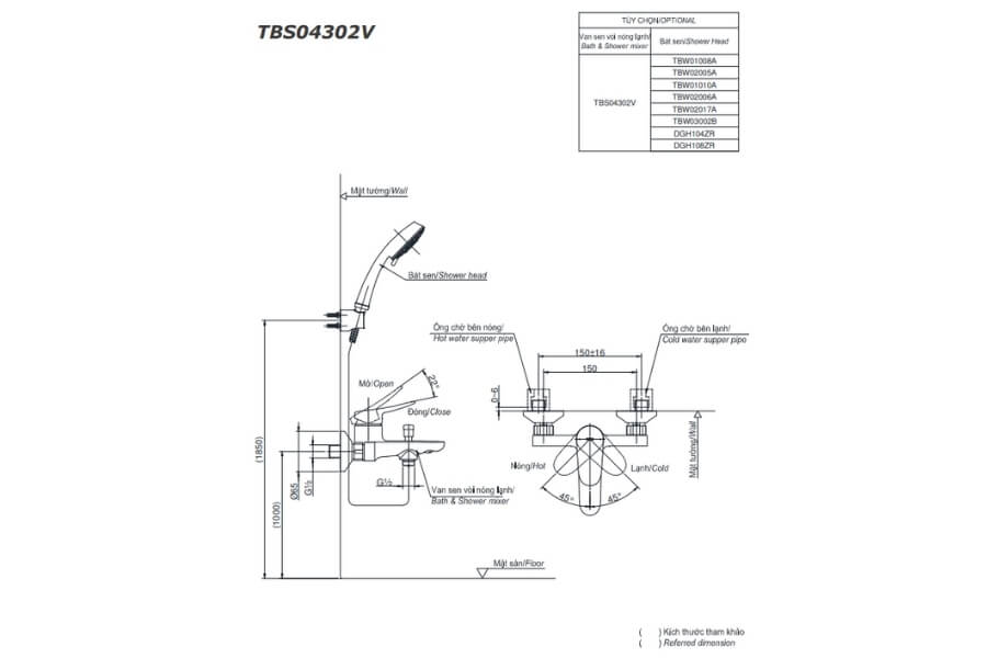 Bộ sen tắm nóng lạnh LF Toto TBS04302V/TBW02005A