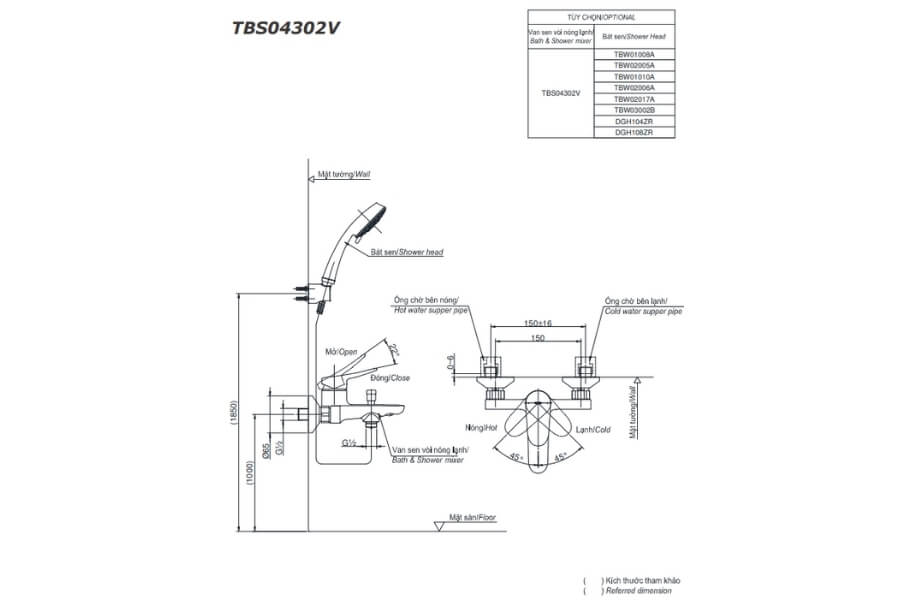 Bộ sen tắm nóng lạnh LF Toto TBS04302V/TBW02006A