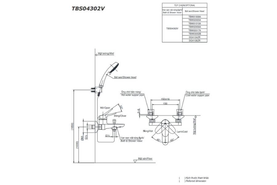 Bộ sen tắm nóng lạnh LF Toto TBS04302V/TBW03002B