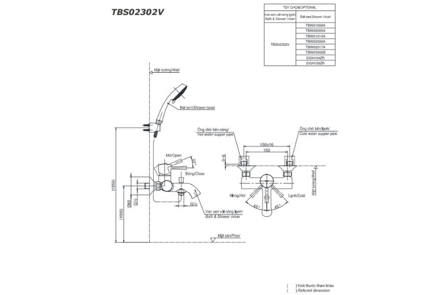 Bộ sen tắm nóng lạnh LN Toto TBS02302V/DGH104ZR