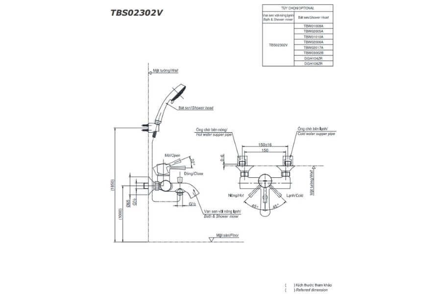 Bộ sen tắm nóng lạnh LN Toto TBS02302V/TBW01010A