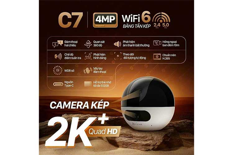 Camera IP WiFi 2 mắt Ezviz C7 (4MP+4MP)