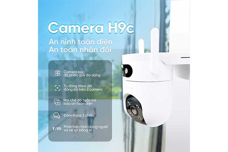 Camera Wifi quay quét, ống kính kép Ezviz H9c (3MP+3MP)