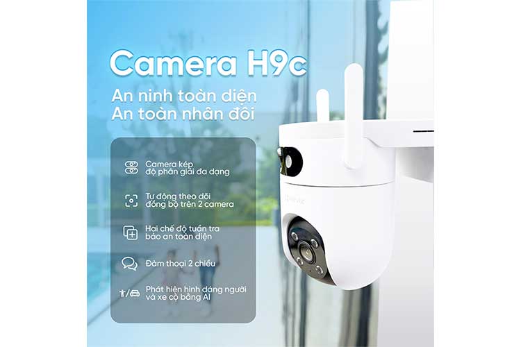 Camera Wifi quay quét, ống kính kép Ezviz H9C (5MP+5MP)