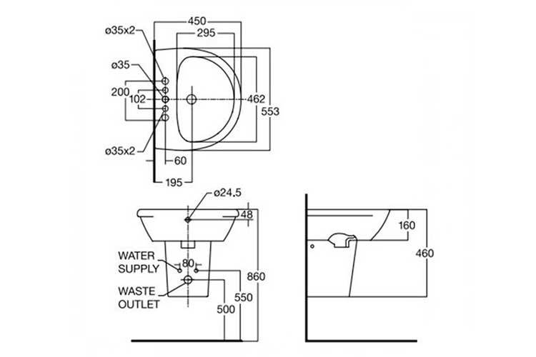 Chậu rửa treo tường American Standard 0953-WT/0712-WT