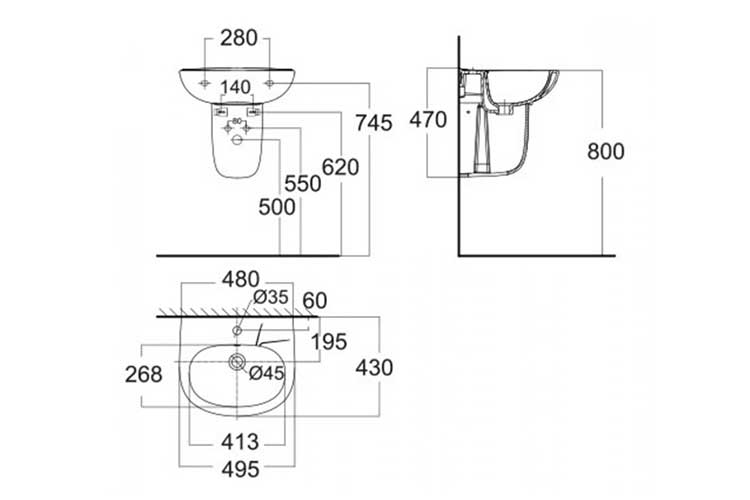 Chậu rửa treo tường Codie American Standard VF-0947/VF-0741