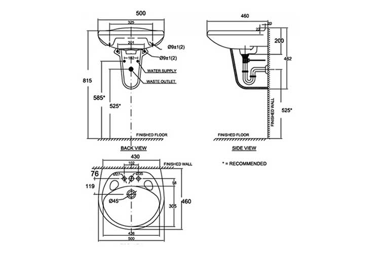 Chậu rửa treo tường Casablanca American Standard VF-0969/VF-0912 