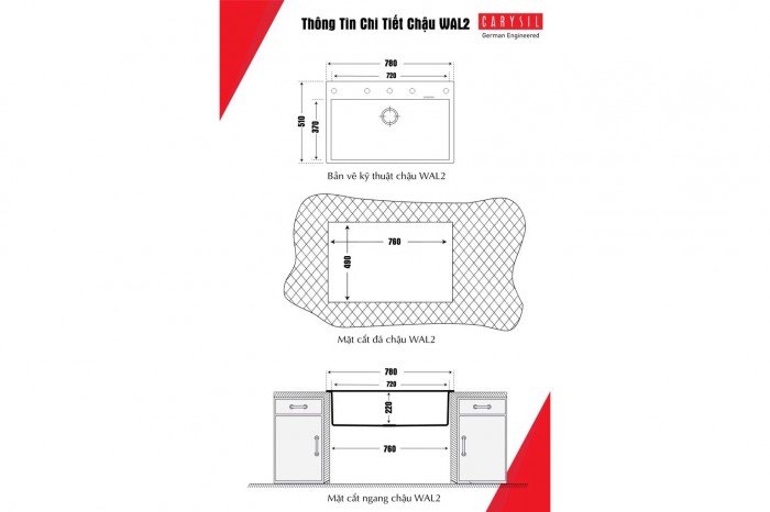 Chậu rửa đá Carysil WAL2-03 Nera