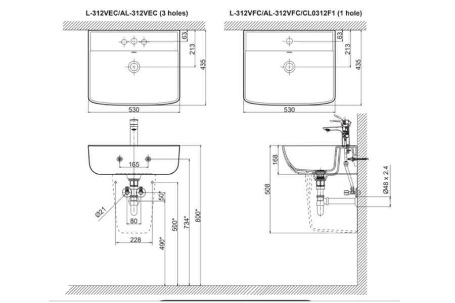 Chậu rửa treo tường Inax AL-312V(EC/FC)