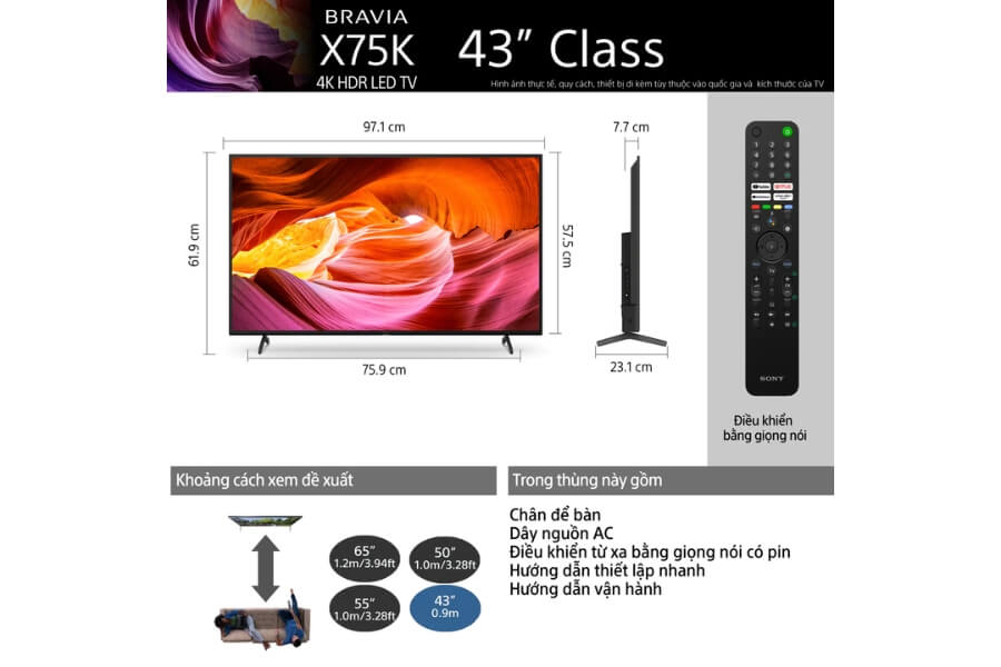 Thông số Google Tivi Sony 4K 43 inch KD-43X75K