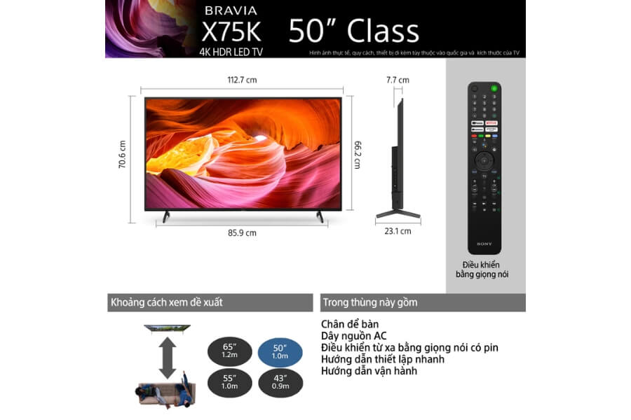 Thông số Google Tivi Sony 4K 50 inch KD-50X75K