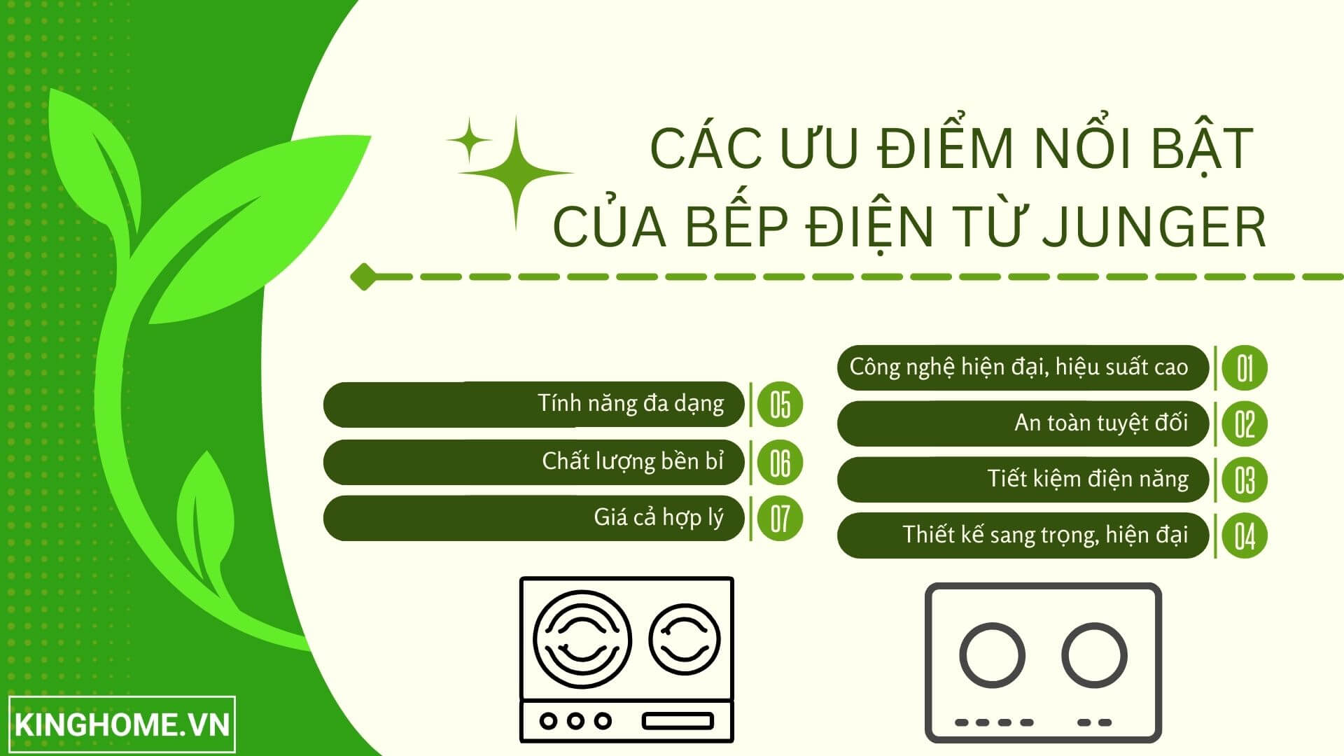 Các ưu điểm nổi bật của bếp điện từ Junger