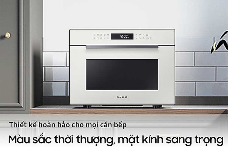 Lò vi sóng kết hợp nướng Samsung Bespoke MC35R8088LE/SV - Mặt kính trắng