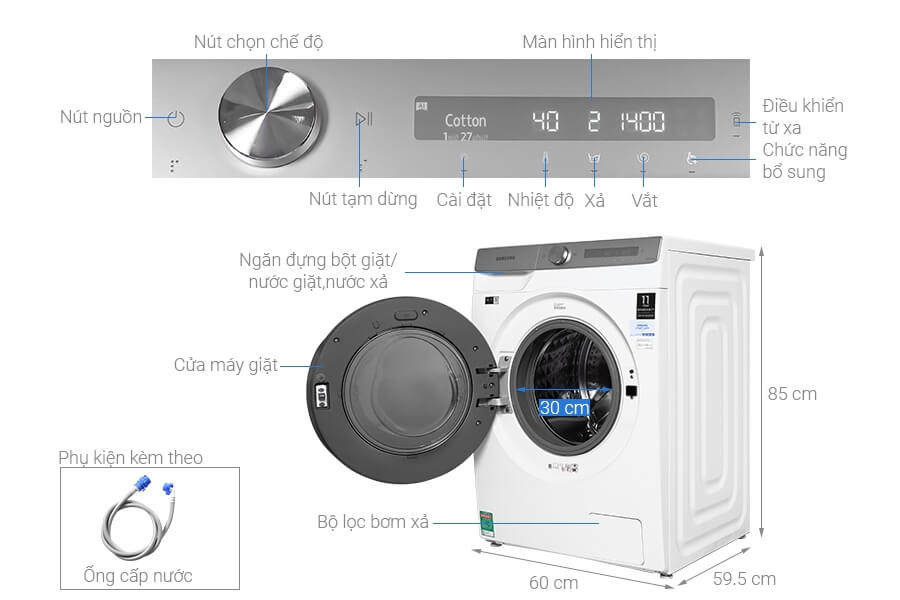 Máy giặt Samsung Inverter 10kg WW10TP44DSH/SV