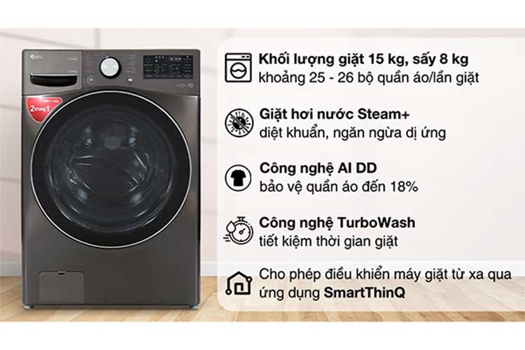 Máy giặt sấy LG 15/8 kg F2515RTGB