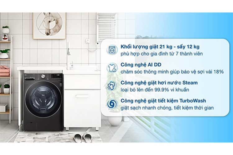 Máy giặt sấy LG 21/12 kg F2721HVRB