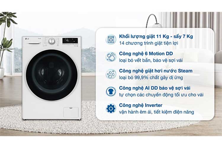 Máy giặt sấy LG 11/7 kg FV1411D4W