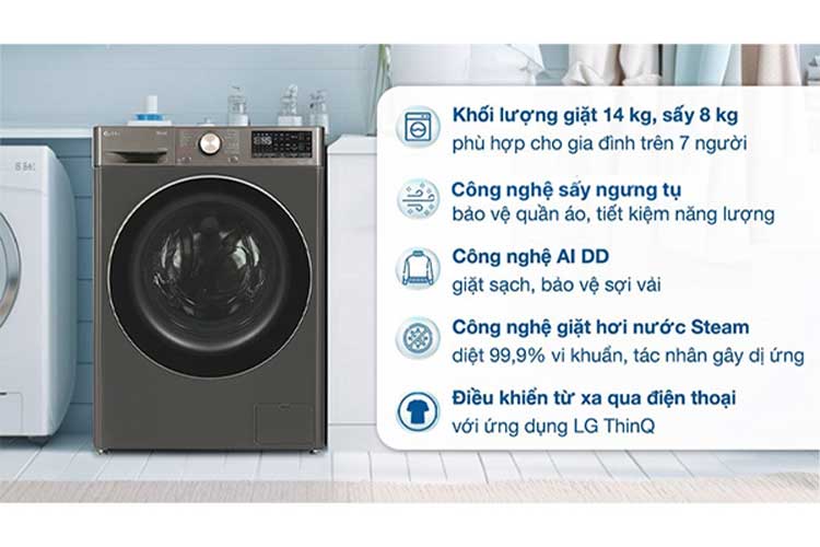 Máy giặt sấy LG 14/8 kg FV1414H3BA