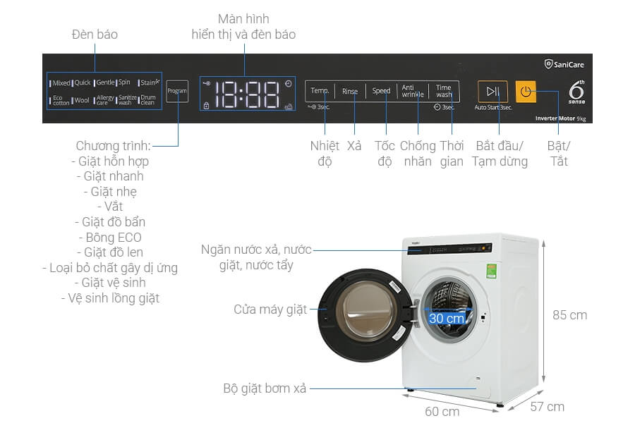 Máy giặt Whirlpool FreshCare Inverter 9 kg FWEB9002FW