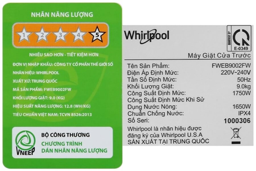 Máy giặt Whirlpool FreshCare Inverter 9 kg FWEB9002FW