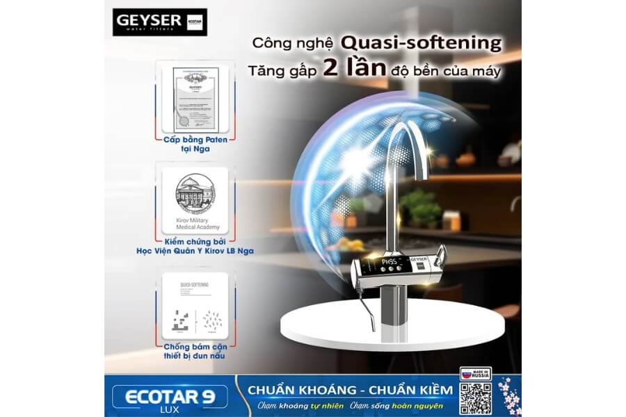 Máy lọc nước ion kiềm giàu hydro Geyser Ecotar 9 Lux