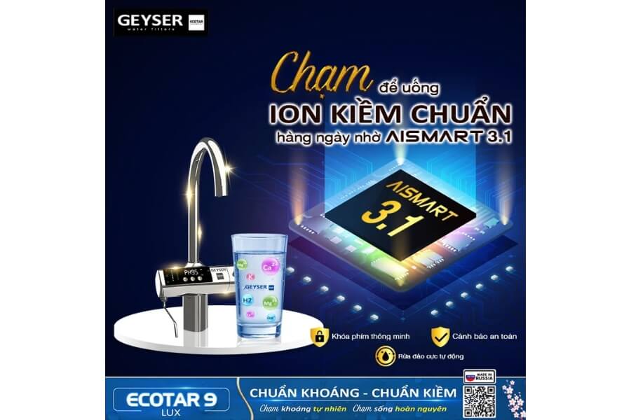 Máy lọc nước ion kiềm giàu hydro Geyser Ecotar 9 Lux