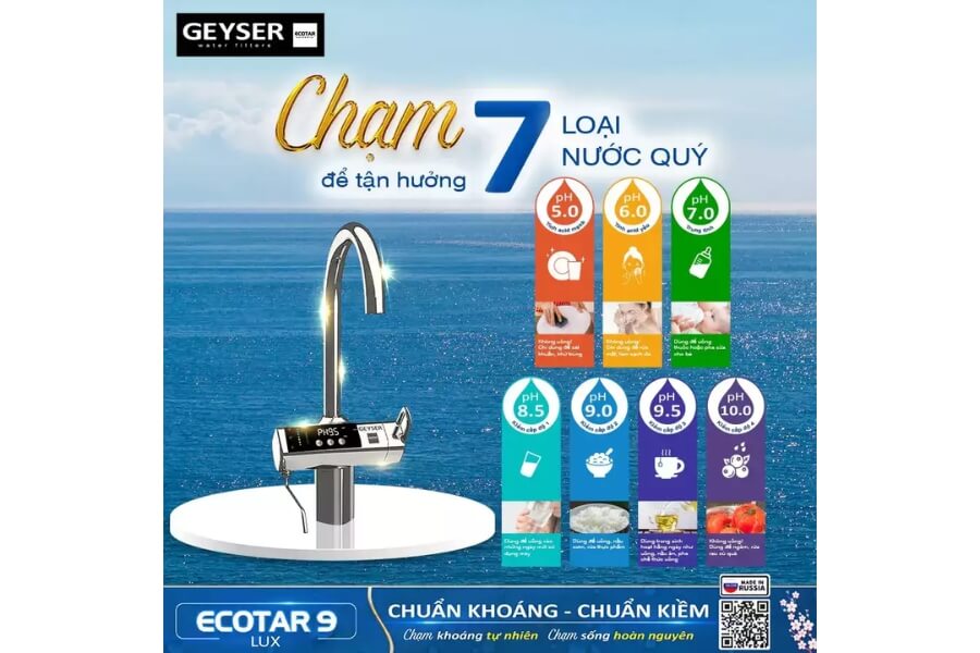 Máy lọc nước ion kiềm giàu hydro Geyser Ecotar 9 Lux