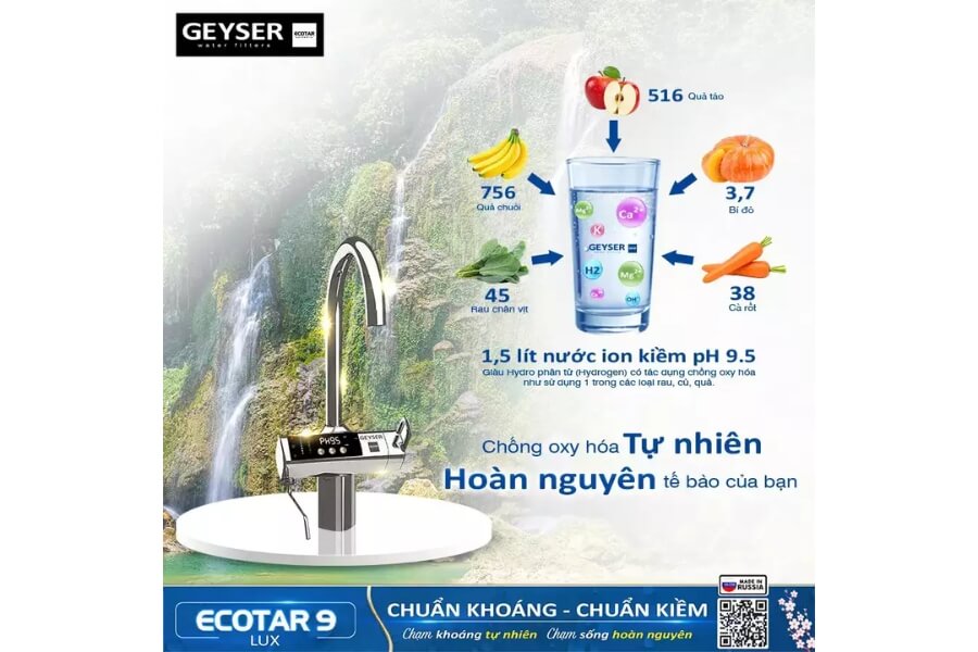 Máy lọc nước ion kiềm giàu hydro Geyser Ecotar 9 Lux