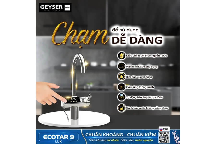 Máy lọc nước ion kiềm giàu hydro Geyser Ecotar 9 Lux