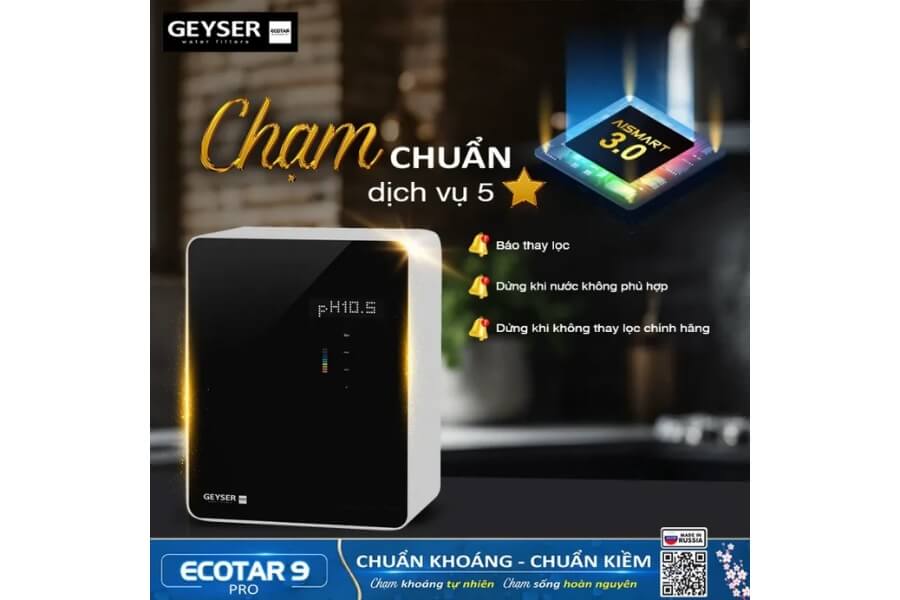 Máy lọc nước ion kiềm giàu hydro Geyser Ecotar 9 Pro